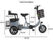 Трехколесный двухместный электровелосипед TRION Delta, Серый - Фото 1